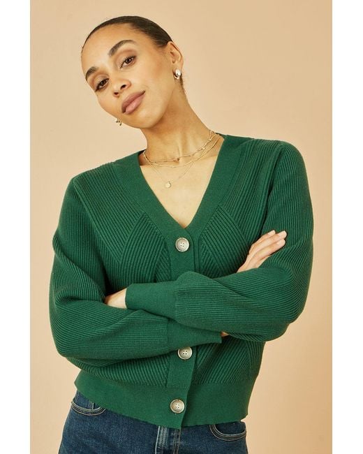 Yumi' Green Relaxed Fit Cardigan With Stitch Detail