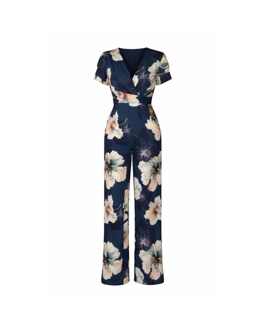 Girl In Mind Blue Bridget Twist Font Split Arm Jumpsuit Floral