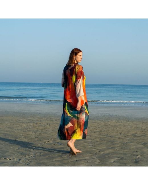 DHARA SHETH DUBAI Yellow Enigma Abstract Multicolour Printed Long Kimono