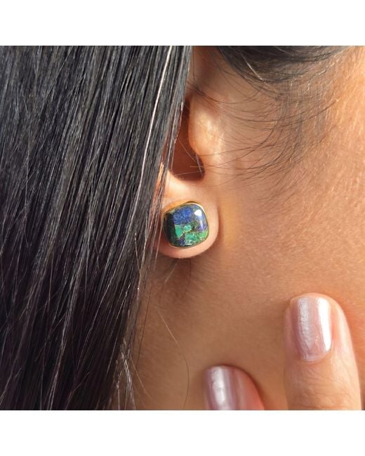 Harfi Blue Vermeil Plated Azurite And Malachite Stud Earrings