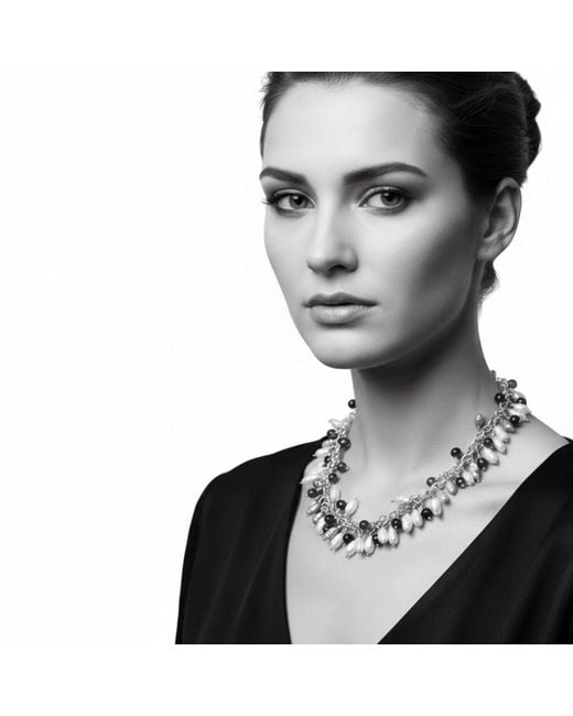 Tg-Jewellery by Tamara Gervasio Metallic Grappolo Fresh Water Pearls, Amethyst And Iolite Necklace One Of A Kind