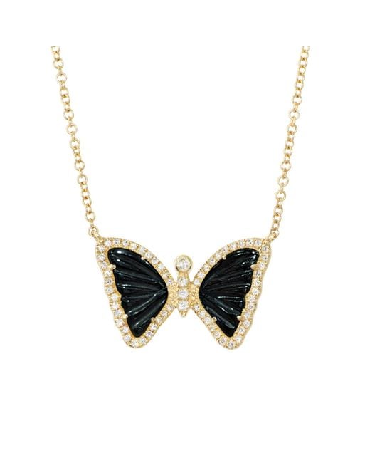 KAMARIA Metallic Mini Onyx Butterfly Necklace With Diamonds