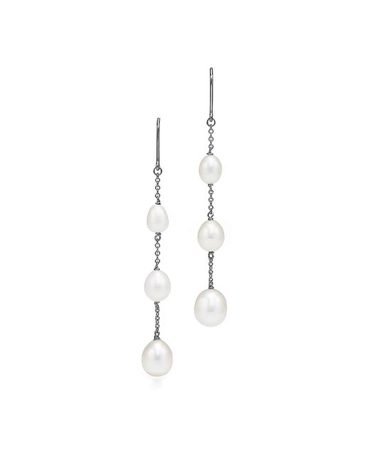 Unaloe Metallic Earrings With Three Dangling Pearls Sterling