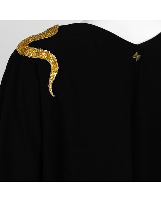 House of Laines London Black Laines Couture Fringed Kaftan With Hand Embellished Shoulder Snake