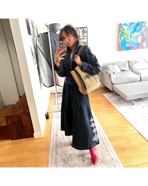 L2R THE LABEL Blue Embellished Emberloom Denim Maxi Skirt