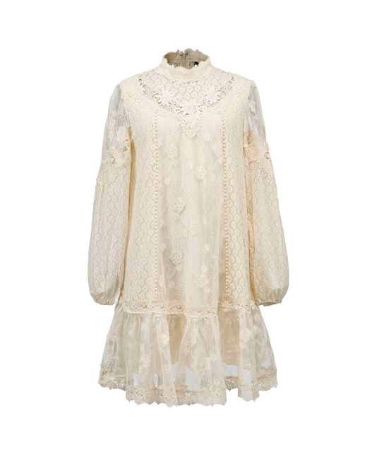 Smart and Joy Natural Multiple Laces And Tulle Baby-Doll Dress