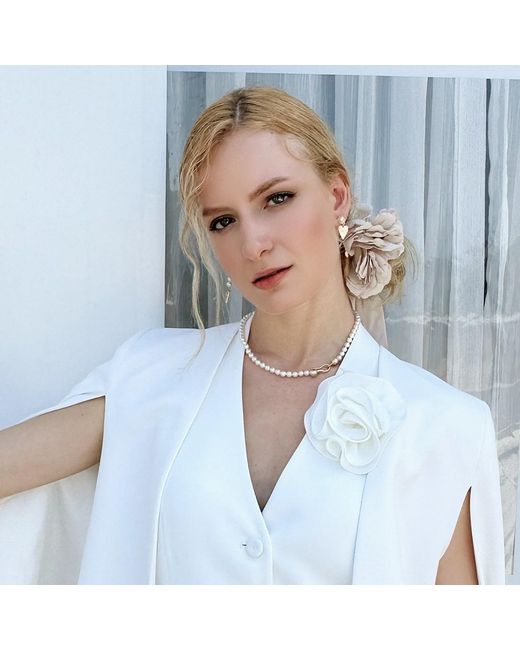 Farra Metallic Heart Dangle Freshwater Pearls Asymmetric Earrings
