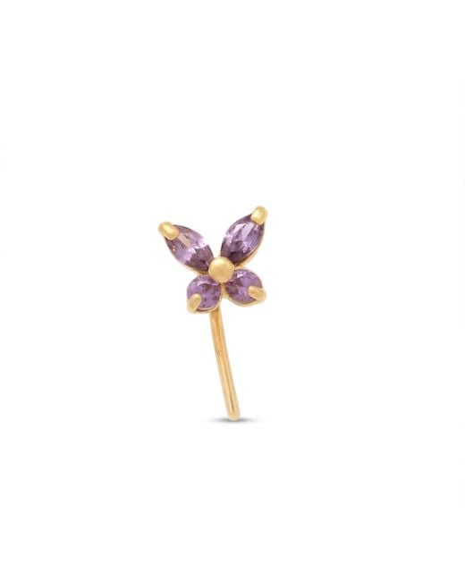 Zahav Jewelry Metallic 14K Solid 24G Amethyst Cz Butterfly L-Shape Nose Stud