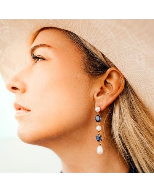 Augustine Jewels Blue Kyanite And Baroque Pearl Long Drop Earrings