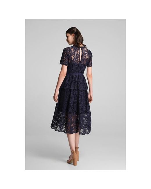 Rumour London Blue Lucia Lace Midi Dress With Peplum