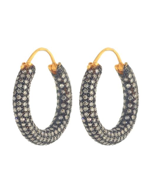 Artisan Metallic 14k Yellow Gold & Silver With Pave Diamond Designer Hoop Earrings