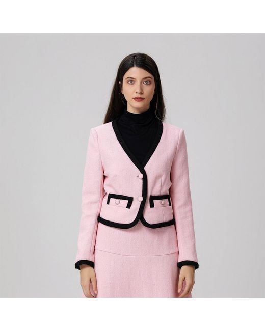 Smart and Joy Pink Contrasting Bias Short Jacket