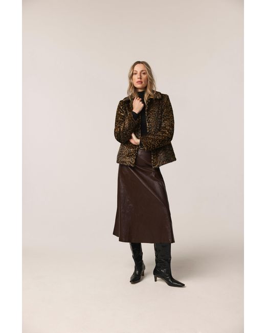 ISSY LONDON Brown Isla Vegan Faux Fur Jacket Cheetah