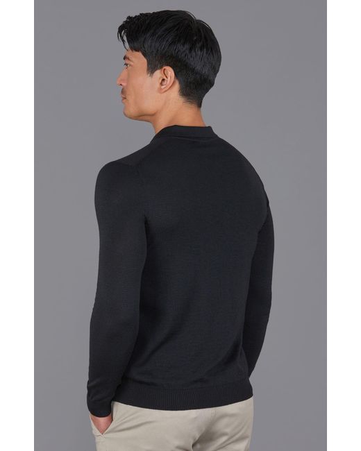 Paul James Knitwear Blue Extra Fine Merino Wool Turner Long Sleeve Polo Shirt for men