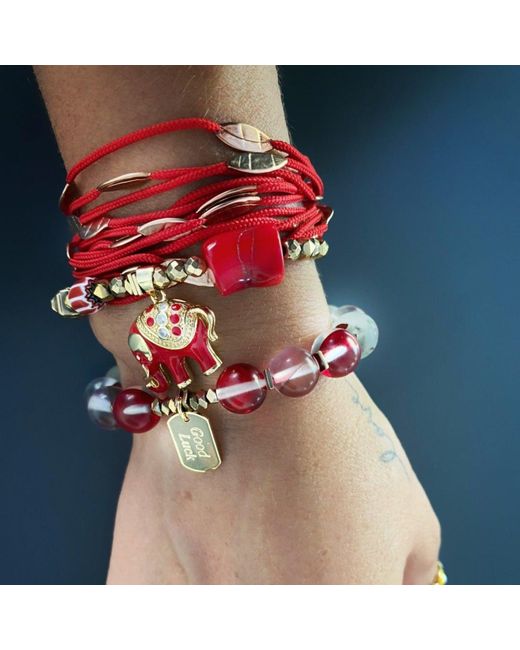 Ebru Jewelry Good Luck Red Cat Eye Gold Love Bead Bracelet