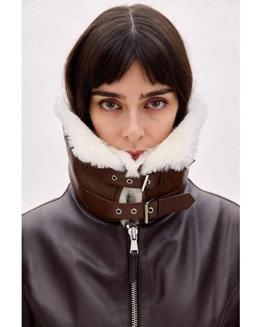 Pcfg Black Double Collar Leather Jacket