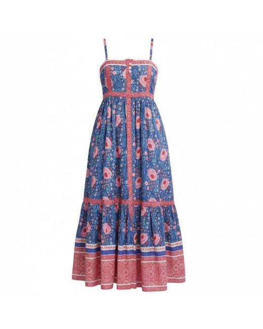 La Mandarine Blue Floral Summer Maxi Dress With Pockets, Lucky
