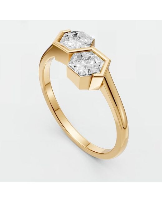 Aya Fine Jewelry Metallic Hexagon Lab Diamond Toi Et Moi Wedding Ring