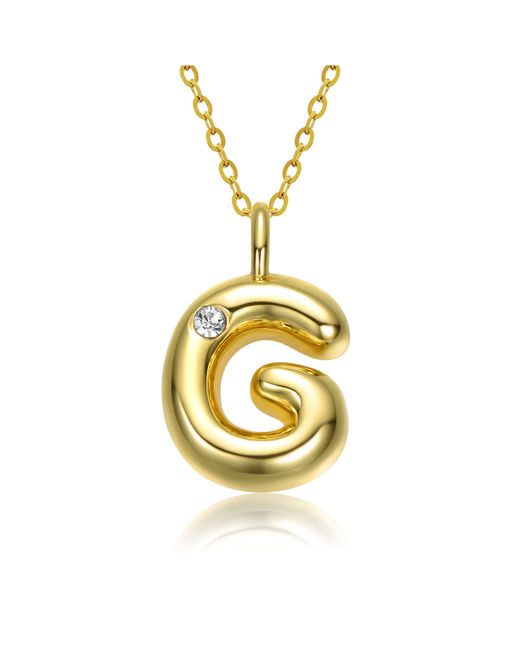 Genevive Jewelry Metallic Plated Swarovski Initial Pendant Bubble Letter Necklace