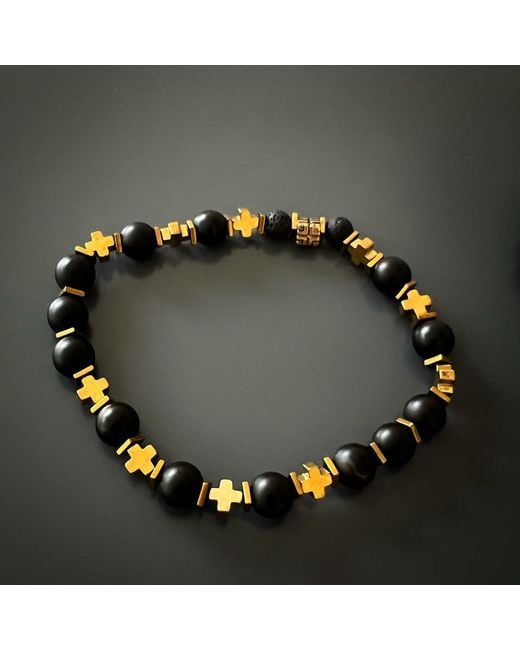 Ebru Jewelry Black Gold Cross Bracelet Set for men