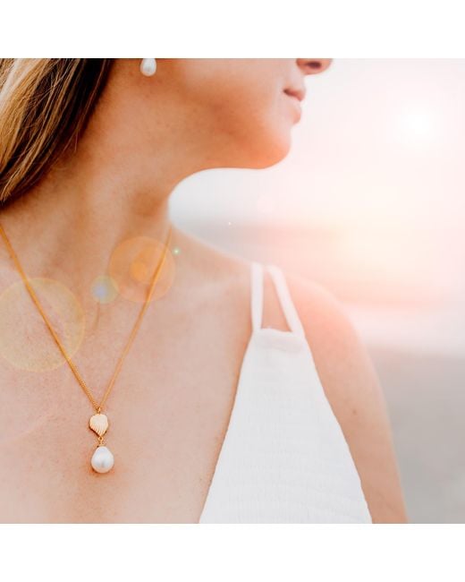 Augustine Jewels Metallic Shell And Baroque Pearl Drop Necklace