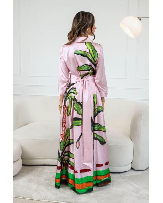 Jessica Russell Flint Pink Belted Maxi Shirt Dress