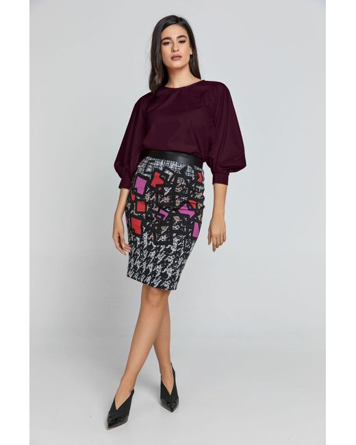 Conquista Purple Wine Color Top With Bishop Sleeves By