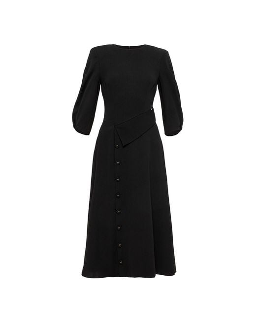 Nissa Black Button-Detail Midi Dress