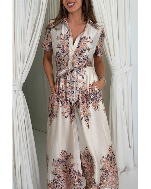 Girl In Mind White Aurora Paisly Print Midi Shirt Dress