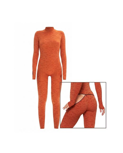 Monosuit Red Summer Turtleneck Bodysuit Long Sleeve Full Eco Back Zip