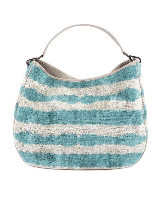 SJW BAGS LONDON Blue Garuda Velvet Ikat Bag