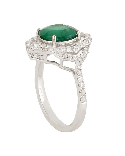 Artisan Green Emerald And Diamond Halo Ring