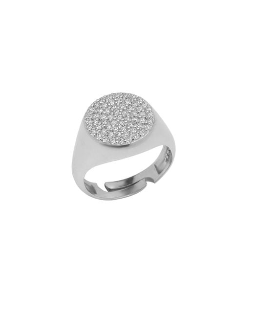 Spero London White Sterling Round Pave Signet Ring