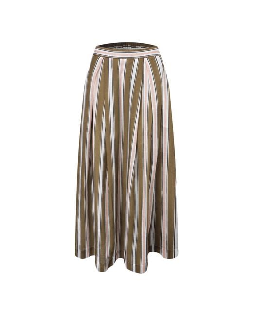 Smart and Joy Brown Striped Midi Skirt With Cotton Lining