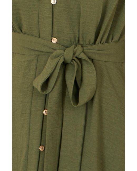 Yumi' Green Ruffle Collar Midi Shirt Dress