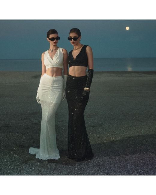 Lita Couture Black Sequin Ruched Maxi Skirt