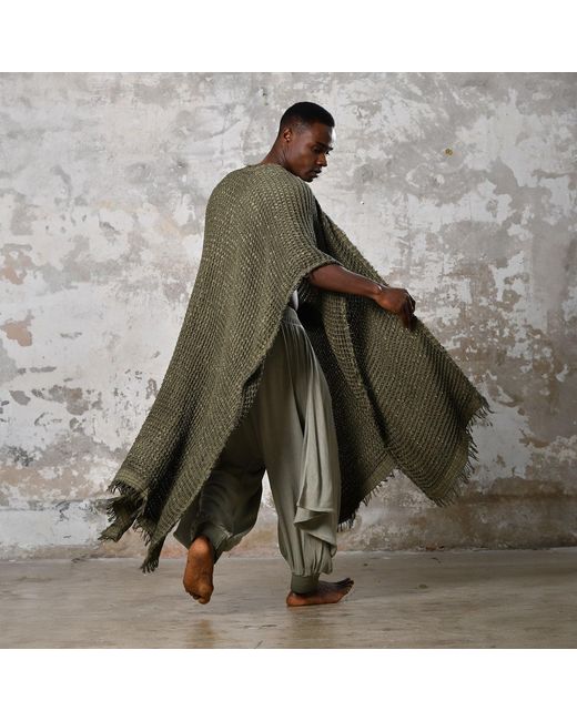 Zhenabia Green Neutrals Waffle Poncho Khaki