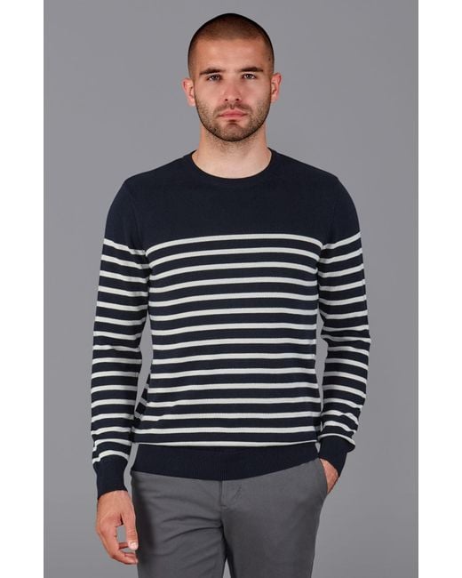 Paul James Knitwear Blue Lightweight Cotton Allen Striped Breton Sweater for men