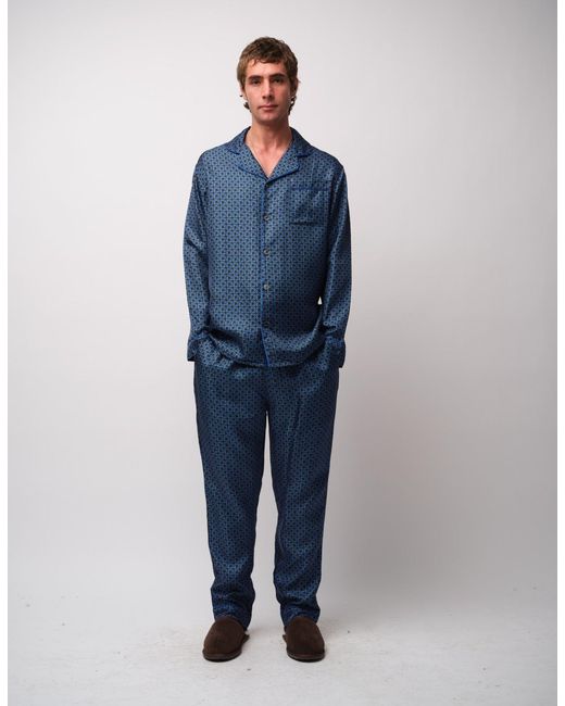 Gresham Blake Blue Geometric Silk Pyjamas for men