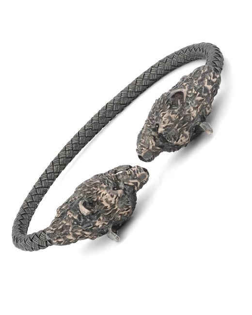 Ebru Jewelry Metallic Twin Wolf Sterling Bold Bracelet for men