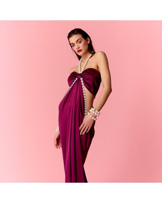Nur Karaata Red Alice Pearl Burgundy Dress