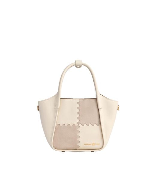 Orange Cube White Square Stitch Basket Bag