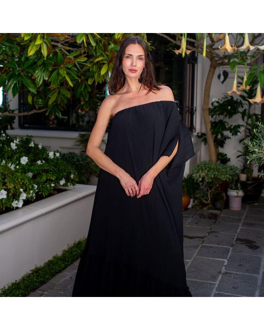 Jennafer Grace Black Diamond Pleated One-Shoulder Maxi Dress