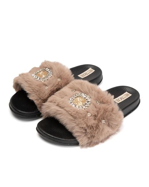 Rettrose Multicolor Aubrey Luxury Plush Diamanté Embellished Handmade Sliders