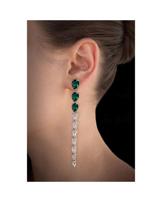 SALLY SKOUFIS Green Pure Drop Grande Earring With Made Emerald & Cz Diamond Stimulant