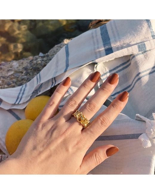 LINYA JEWELLERY Metallic Alveo Amorphous Textured & Plated Ring