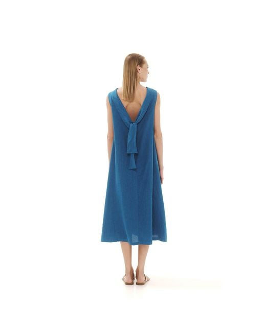 Haris Cotton Black Midi Back Tie Linen Dress