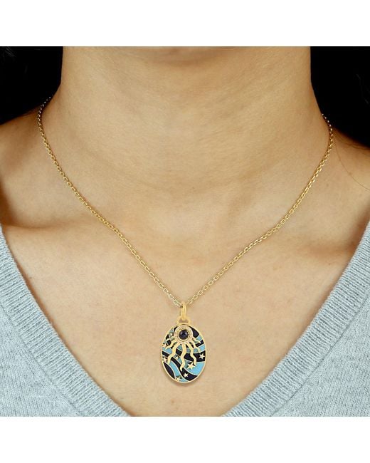 Artisan Metallic Natural Blue Sapphire Handmade Pendant 14k Yellow Gold Diamond