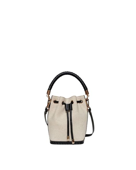 Saonara Brand Metallic Mini Bucket Bag Linen Leather