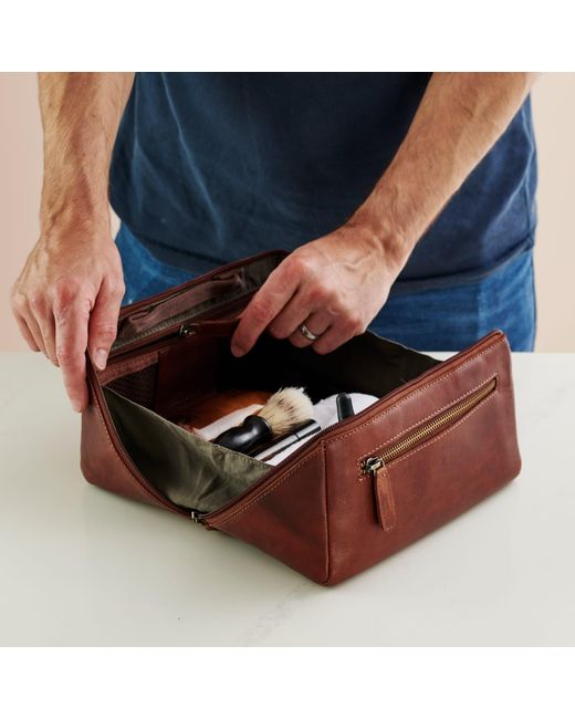 Posh Totty Designs Brown Tan Leather Lay Flat Wash Bag for men
